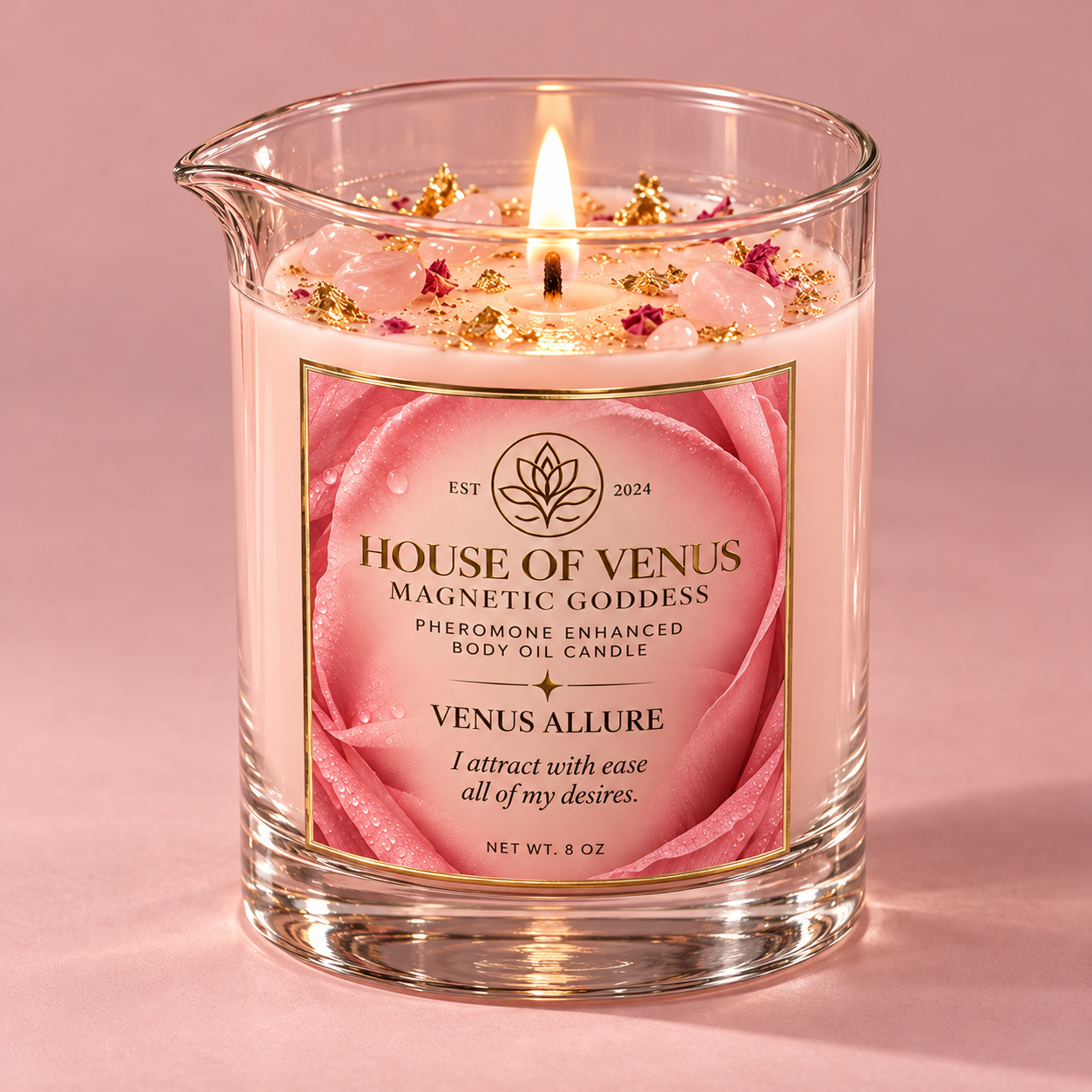 Softly blurred preview of the pink Venus Allure candle
